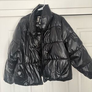 a new day Glossy Black Puffer Coat